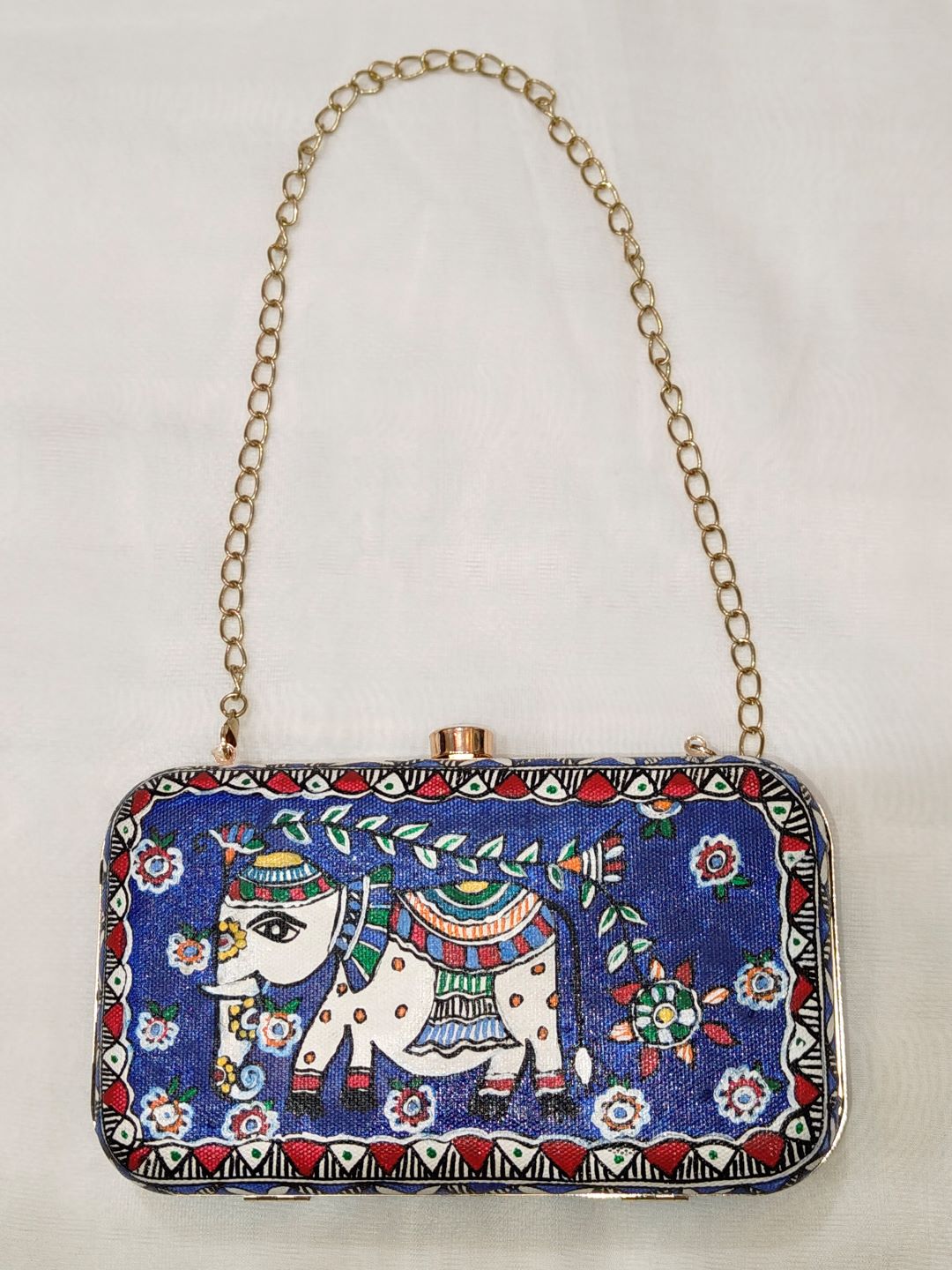 Handpainted Madhubani Clutch with Elephant Motif